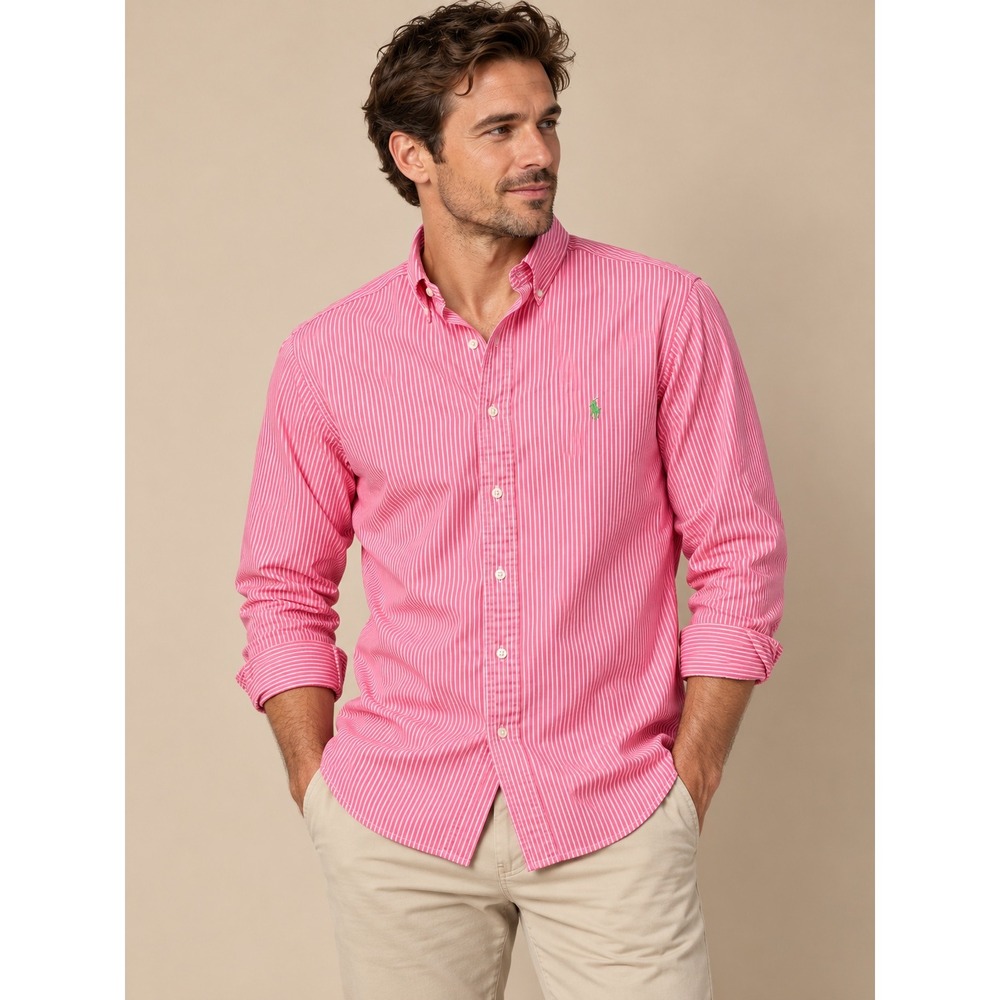 Polo Ralph Lauren Mens Shirt XL Pink Striped Classic Fit Button Down Pony Logo
